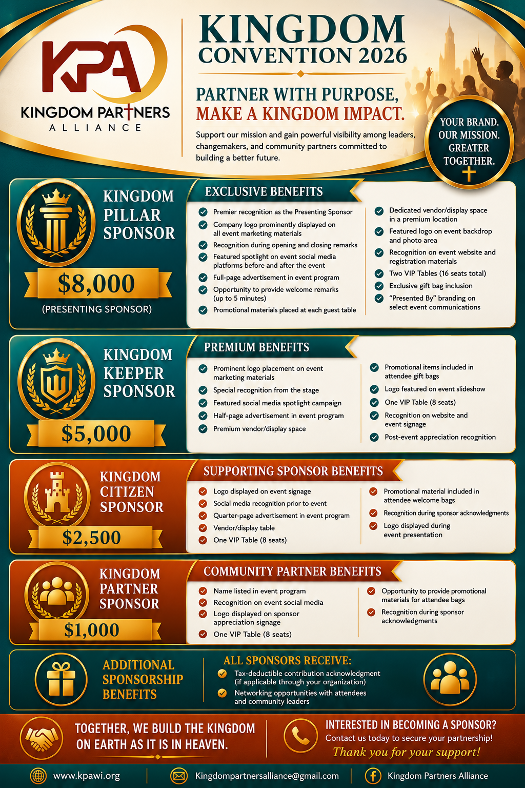 Kingdom Convention 2026 partnership information and sponsor packages
